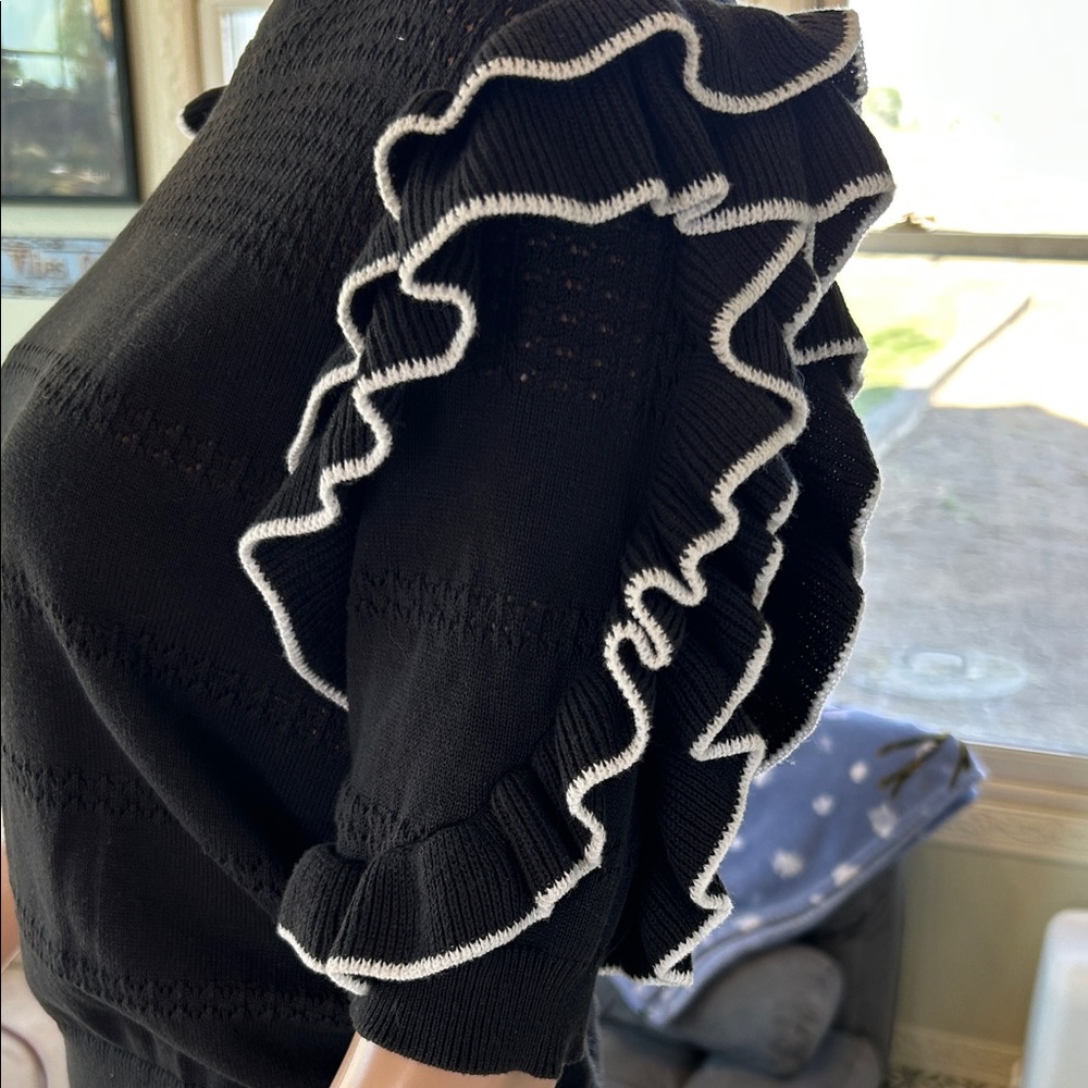 Black Ruffle Sleeve Sweater - Picture 4 of 5